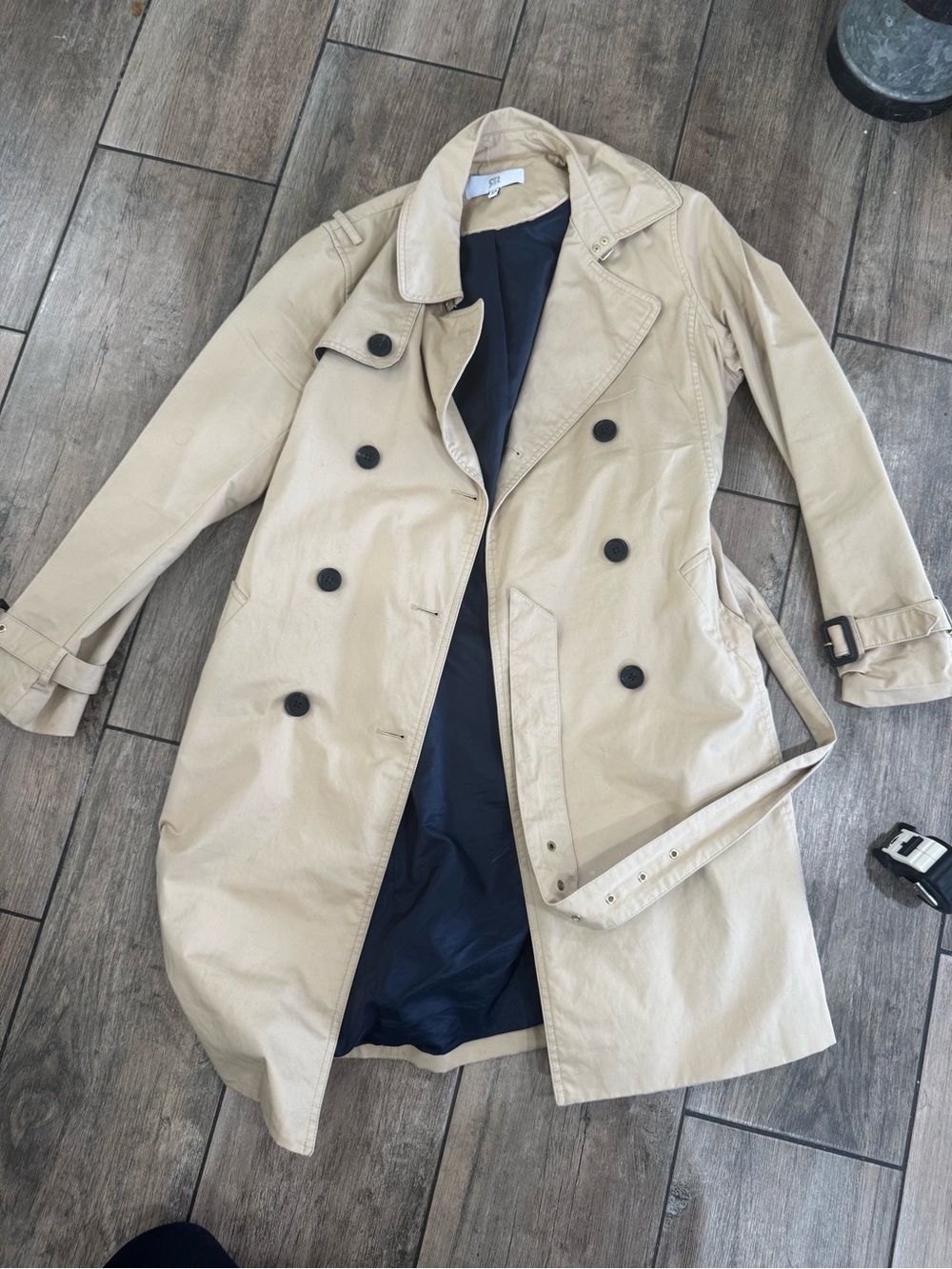 Women's Beige Double-Breasted Trench Coat with Belt